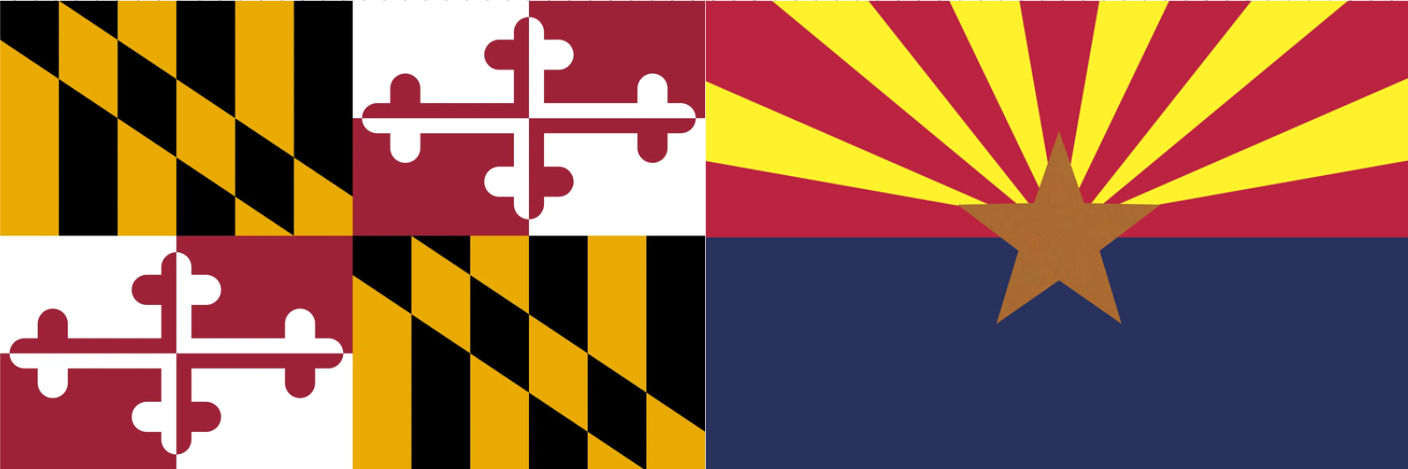 State flags of Maryland and Arizona side by side.